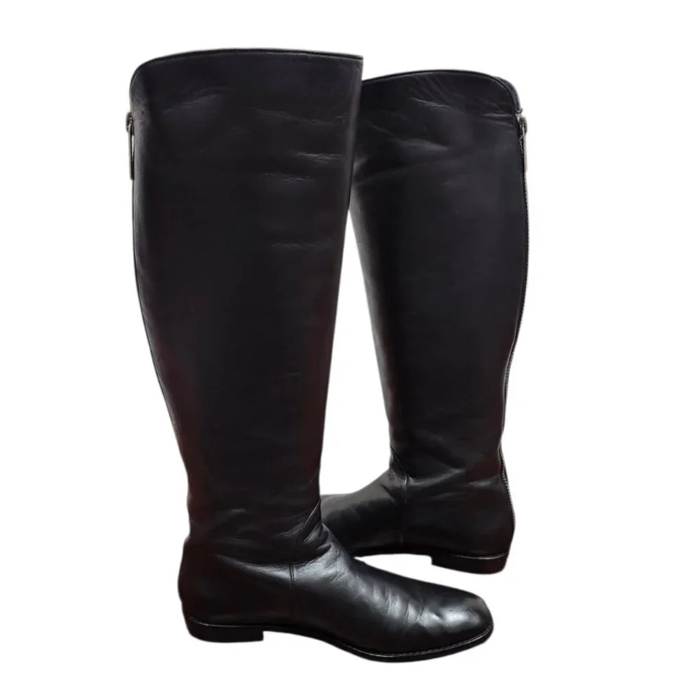 Stuart Weitzman Black Leather Knee High Riding Boots Side Zip Size 7.5 M